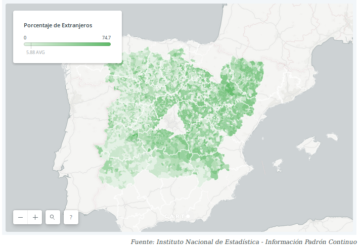 Mapa de Distribución de población en la España Vacia